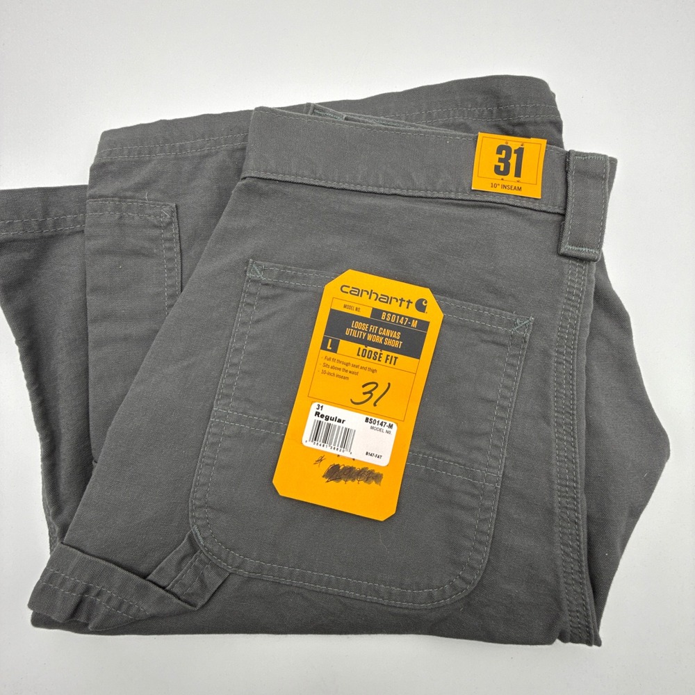 Carhartt B147 FAT Loose Fit Canvas Utility Work Shorts Gray Mens 31 10 Inch NWT